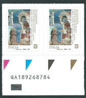 Italia 2019; Incontro Di San Francesco Con Il Sultano, Dipinto Da GIOTTO; Coppia Con Codice Alfanumerico. - Bar Codes