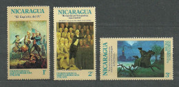 Nicaragua, 1975 (#1903-05a), Willard Pitt Parlament Revere Battle Paintings Art Flag Animals Fauna Horses Mammals - Indipendenza Stati Uniti