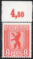 Germany 1945 Stadt Berlin 8 Pf Paper UY Plateflaw Mi XI MNH Certified Ströh Dot Next To Right Frame Line - Berlin & Brandebourg