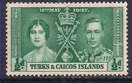 Turks & Caicos 1937 KGV1 1/2d Coronation MH SG 191 ( M228 ) - Turks & Caicos (I. Turques Et Caïques)