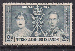 Turks & Caicos 1937 KGV1 2d Coronation MH SG 192 ( L695 ) - Turks & Caicos