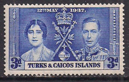 Turks & Caicos 1937 KGV1 3d Coronation MH SG 193 ( L696 ) - Turks And Caicos