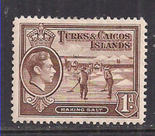 Turks & Caicos 1938-46 KGV1 1d Brown MH SG 196 ( F698 ) - Turks & Caicos (I. Turques Et Caïques)