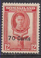Somaliland 1951 KGV1 70ct Ovpt On 12a Red Orange SG 131 MM ( D853 ) - Somalilandia (Protectorado ...-1959)