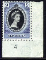 Seychelles 1953 QE2 9cts Blue Coronation MM SG 173 ( L1279 ) - Seychellen (...-1976)