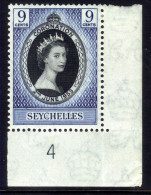 Seychelles 1953 QE2 9cts Blue Coronation MM SG 173 ( L1279 ) - Seychelles (...-1976)