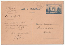 France Entier Postal 403-CP1a 70c Sans Timbre Complémentaire. Cachet 20/11/1939 Cote 16.00 - Enveloppes Types Et TSC (avant 1995)