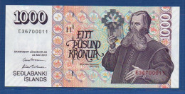 ICELAND - P.59 A4 – 1000 Krónur L. 22.05.2001 UNC, S/n E36700011 - Signatures: Davíð Oddsson & Eiríkur Guðnason - IJsland
