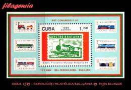 CUBA MINT. 1989-11 EXPOSICIÓN FILATÉLICA BULGARIA 89. TRENES. HOJA BLOQUE - Neufs