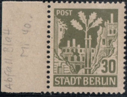 Germany 1945 Stadt Berlin 30 Pf Paper WA Z Plateflaw Mi II MNH Certified Ströh BPP Left Leaf Broken Off - Berlin & Brandenburg