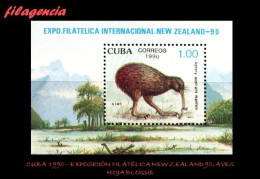 CUBA MINT. 1990-18 EXPOSICIÓN FILATÉLICA MUNDIAL NEW ZEALAND 90. AVES. HOJA BLOQUE - Unused Stamps