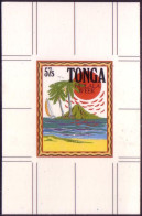 TONGA Cromalin Proof 1991 - Island Scene - Yacht And Palm Tree With Hot Sun - Tonga (1970-...)