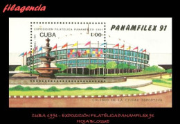 CUBA MINT. 1991-12 EXPOSICIÓN FILATÉLICA PANAMFILEX 91. INSTALACIONES DEPORTIVAS. HOJA BLOQUE - Unused Stamps