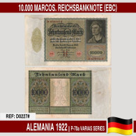 D0227# Alemania 1922. 10.000 Marcos. Reichsbanknote (EBC) P-70a - 10000 Mark