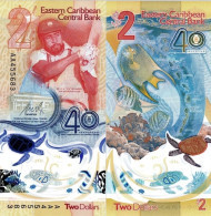 EAST CARRIBEANS 2 Dollars 2023 P W61 UNC 40th Anniversary Of Bank (1983-2023) - Caraibi Orientale