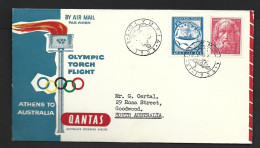 Greece 1956 Olympic Torch Flight Qantas Cover Olympia To South Australia - Covers & Documents