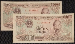 02 Viet Nam Vietnam 2000 2,000 Dong UNC Consecutive Banknote Notes 1988 Pick # 107a(1) - Viêt-Nam