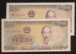 Vietnam Viet Nam 1000 1,000 Dong UNC Banknote Note 1988 - Pick # 106a(1) & 106a(2) - Viêt-Nam