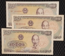 Lot Of 03 Vietnam Viet Nam 1000 1,000 Dong UNC Banknote Notes 1988 - DIFFERENT ONES - Pick # 106a(1), (2) & 106b - Vietnam