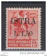 ISTRIA - OCCUPAZ. JUGOSLAVA:  1945  SOPRASTAMPATO  -  £. 1,50/75 C. ROSA  CARMINIO  N. -  SASS. 28 - Joegoslavische Bez.: Istrië