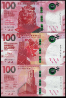 Hong Kong Paper Money 2018-2020  Banknotes 100 Dollars BOC + HSBC + SCB Bank UNC Banknote  3Pcs Guangdong Opera - Hongkong