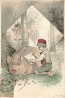 Cochon Et Enfants * CPA Illustrateur 1905 * Pig Cochons * Ange Angelot Angel * Enfants - Pigs