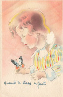 Enfant Fillette Et Papillon * CPA Illustrateur Bernet * Thème Papillons Butterfly - Papillons