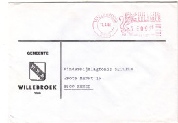 Belgique - Lettre EMA De 1981 - Oblit Willebroek - Empreintes Machine Sur Envelppe De La Commune De Willbroek - - 1980-99