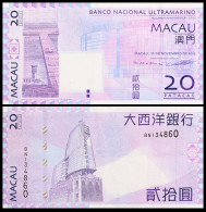 Macau Macao Paper Money 2008-2014  Banknotes 20 Patacas Banco Nacional Ultramarino  UNC Banknote - Macao