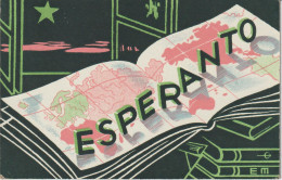 AKEO France Card Sent In 1974 - Green Star - World Map - Esperanto
