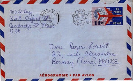 USA N° AEROGRAMME DE BOSTON/31.3.63 POUR LA FRANCE - Lettres & Documents