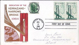 USA N° 774x2/740 S/L.DE STATEN ISLAND/21.11.64 POUR MADAGASCAR - Storia Postale