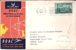 USA N° PA 37 S/L.DE NY/21.12.57 POUR L’ANGLETERRE   1° VOL NY-LONDRES  - Cartas & Documentos