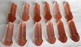 12 PORTE COUTEAU ANCIEN EN VERRE ROSE ART DECO Petites ébréchures Par Endroit - Vetro & Cristallo