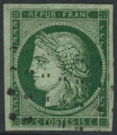 Obl. N°2 15c Vert, Luxe Signé Brun - TB - 1849-1850 Ceres