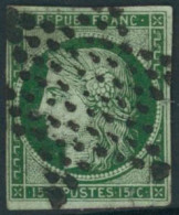 Obl. N°2 15c Vert, Signé Calves - TB - 1849-1850 Cérès