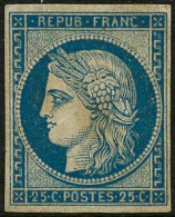 ** N°4 25c Bleu, Signé Calves Et Brun, RARE - TB - 1849-1850 Cérès