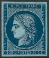 (*) N°8b 20c Bleu, Non émis Pelurage Au Verso RARE  - B - 1849-1850 Ceres