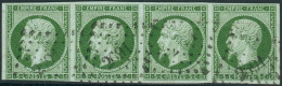 Obl. N°12 5c Vert, Bande De 4 - TB - 1853-1860 Napoléon III.