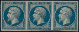 ** N°14B 20c Bleu, Type II, Bande De 3 Quelques Plis De Gomme - B - 1853-1860 Napoleone III