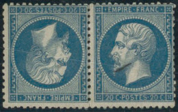** N°22b 20c Bleu, Paire Tête-bèche, Signé Scheller - TB - 1862 Napoléon III.