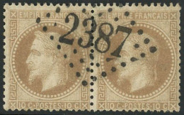 Obl. N°28B 10c Bistre, Type II, Paire Obl GC 2387 (Monaco) Frappe Exceptionnelle - TB - 1863-1870 Napoléon III Con Laureles