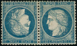 * N°37c 20c Bleu, Paire Tête-bèche Qusi SC, Signé Calves - TB - 1870 Asedio De Paris