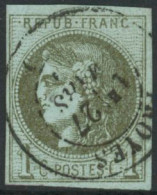 Obl. N°39Ca 1c Olive Clair, R3 Obl CàD - TB - 1870 Bordeaux Printing