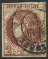 Obl. N°40B 2c Brun-rouge R2 - TB - 1870 Bordeaux Printing