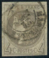 Obl. N°41A 4c Gris R1, Infime Pelurage Sur 1 Milimètre Carré (quasi Invisible) RARE - B - 1870 Ausgabe Bordeaux