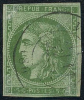 ** N°42A 5c Vert-jaune R1, Peluré Au Verso, Très RARE  - B - 1870 Ausgabe Bordeaux