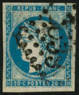 Obl. N°44A 20c Bleu Type I, R1 - TB - 1870 Bordeaux Printing