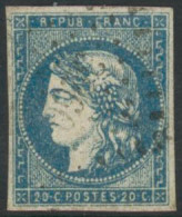 Obl. N°44B 20c Bleu, Type I R2, Infime Pelurage Au Verso - B - 1870 Bordeaux Printing