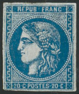 ** N°46A 20c Bleu, Type III R1, Petites Marges - B - 1870 Bordeaux Printing